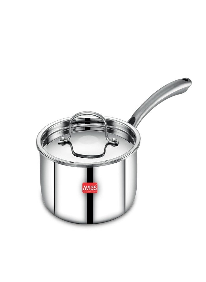 Avias Riara Triply Saucepan with Lid | 5 Years Warranty | 18cm Stainless Steel Sauce Pan, Triply Tea Pan, Steel Casted Handles, 2.5 Mm Thickness, Induction Base Sauce Pan, 2.25 Litre, 18cm - Image 1